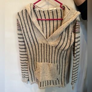 Roxy Wild & Free Poncho Hoodie V-Neck Striped Top-Size Medium With Hood